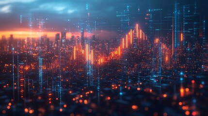 Fototapeta premium Cityscape Data Rise Sunset