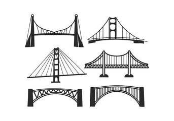 Minimalist Bridge Icons Set | Hand-Drawn Line Art Vector Illustrations