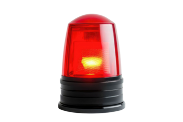 Red siren emergency warning light with black base that are currently on with white background PNG