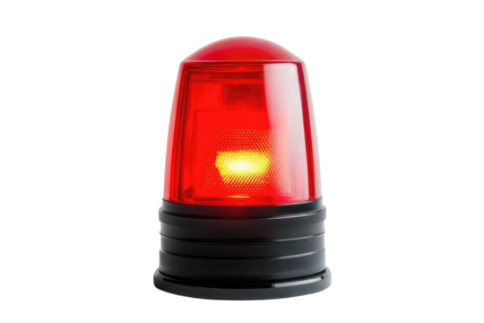 Red siren emergency warning light with black base that are currently on with white background PNG