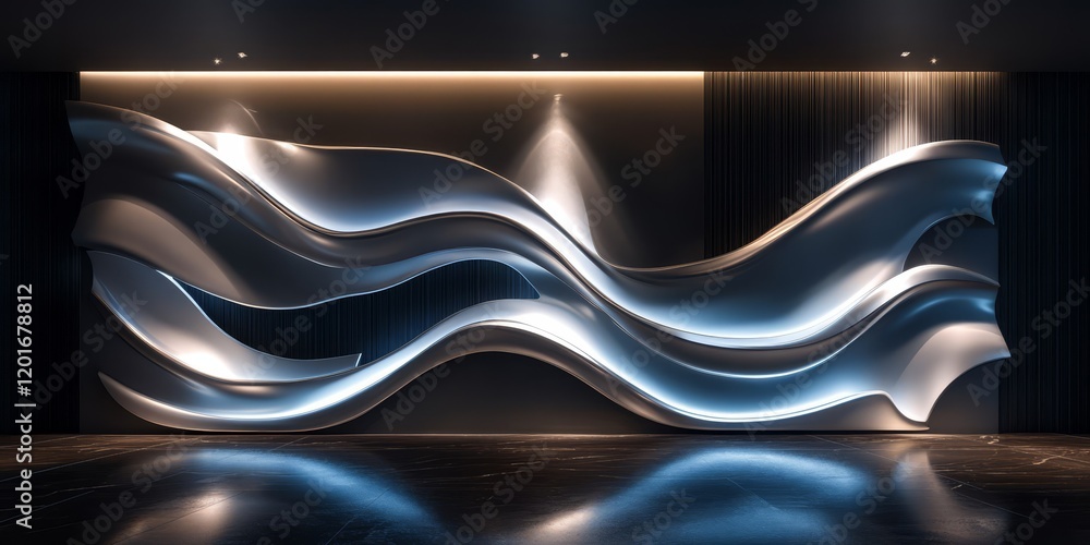 Poster The creation of abstract waves accompanied by sophisticated lighting effects results in a captivating visual display that showcases elegance in form and illumination.