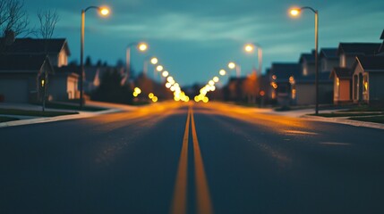Twilight Street Scene: Suburban Serenity at Dusk