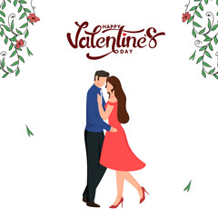 Happy Valentine's Day Greeting Card with Faceless Couple Character in Dancing Pose.