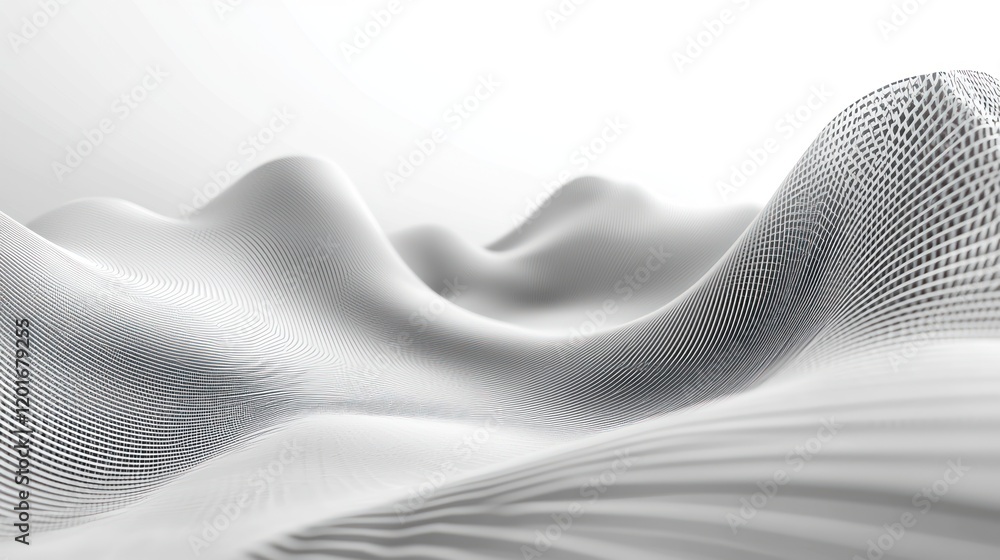 Poster abstract white digital landscape: a mesmerizing 3d render of seamless waves and grid patterns