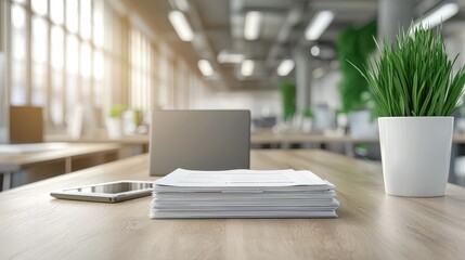 Fototapeta premium Tax Income Planning Workspace with Laptop and Documents Modern Office Environment Professional Setup