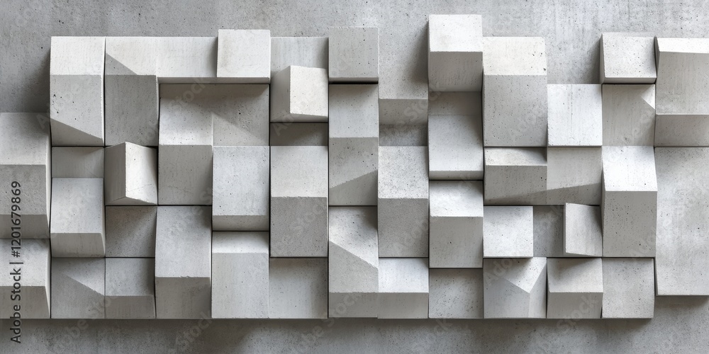 Poster a wall made of concrete features a traditional 3d cube design that creates a unique relief effect, s