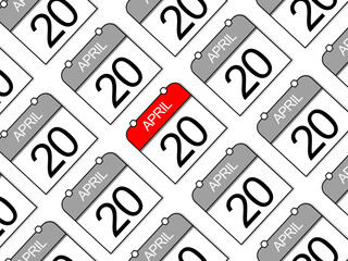 April 20, Diagonal daily calendar seamless pattern background.