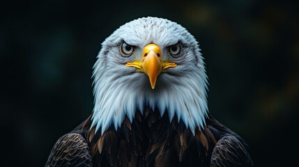 Fototapeta premium Close-up portrait of a majestic bald eagle staring intensely.