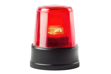 Red siren emergency warning light with black base that are currently on with white background PNG