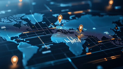 A conceptual image showcasing a global map with marked locations, representing a company's strategy for international growth and market penetration.