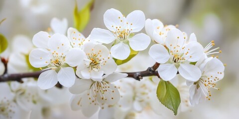 Obraz premium Stunning white blossom flowers emerge on trees during spring, showcasing the beauty of nature. The white blossom flowers bring life and color, enhancing the vibrant atmosphere of the season.