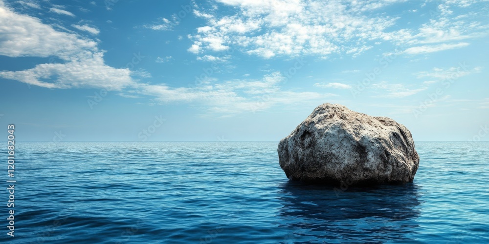 Poster Boulder emerges gracefully from the blue ocean, creating a stunning contrast between the rugged boulder and the serene azure waters. This boulder stands as a striking feature in the vast blue ocean.