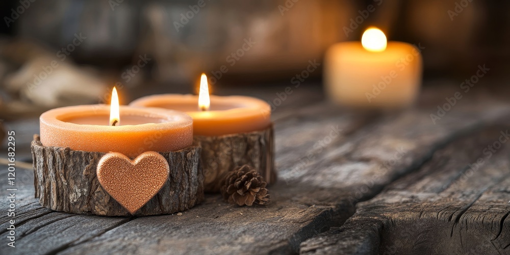Aufkleber candle featuring a heart made of foam is placed on a wooden table, creating a cozy and charming atmo