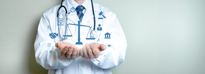 Concept of medical ethics, justice, equity and integrity in health care.