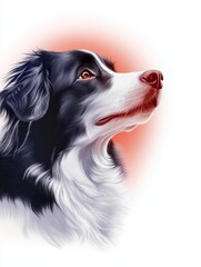 Fototapeta premium Australian Shepherd Line Art Profile - Elegant line art of an Australian Shepherd, showcasing its graceful profile, loyal expression, and flowing fur. Symbolising loyalty, intelligence, beauty, grace
