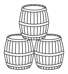 three black barrels for beer or alcoholic drinks without background
