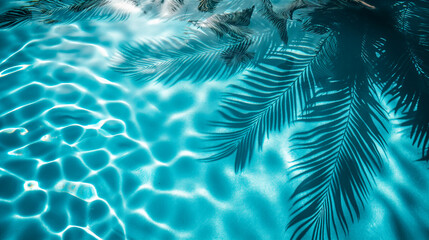 Relaxing tropical swimming pool with clear water and palm tree reflections. Generative AI
