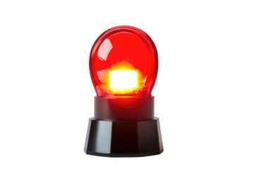 Red siren emergency warning light with black base that are currently on with white background PNG