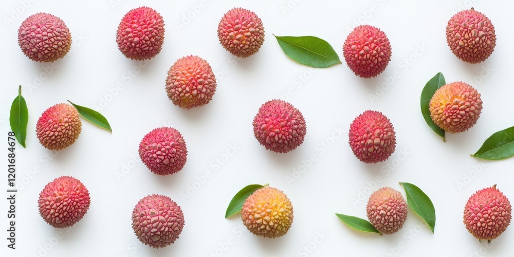 Poster collection of lychees displayed on a white background, showcasing the unique appearance of lychees a