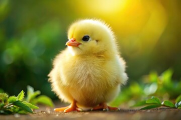 Rule of thirds captures a cute, tiny yellow chick; adorable farm animal photography.