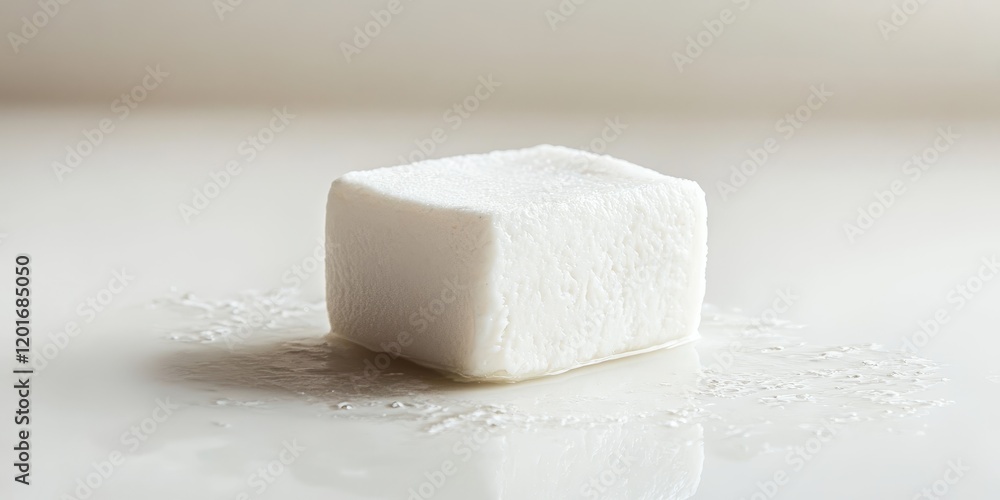 Aufkleber Tofu bubble on a white background creates a visually appealing contrast, highlighting the unique texture and shape of the tofu bubble in this minimalist composition.