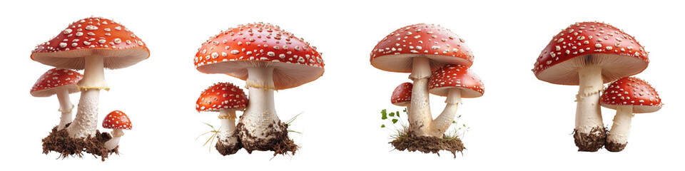 Vibrant Red Toadstools with White Spots Growing in a Natural Forest Environment