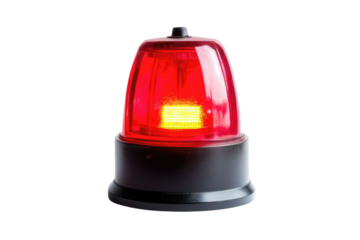 Red siren emergency warning light with black base that are currently on with white background PNG