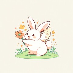 Adorable Angelic Bunny with Flower