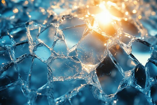 Makroaufnahme von zerbrochenem Eis mit reflektierenden Lichtdetails

