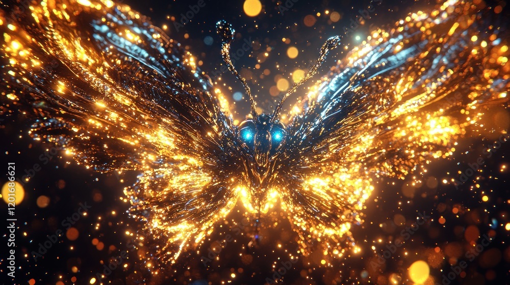 Poster luminous butterfly: an abstract particle art composition