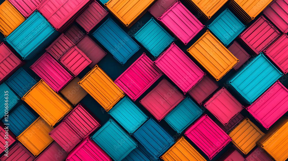 Poster Colorful stacked containers create a vibrant, abstract pattern