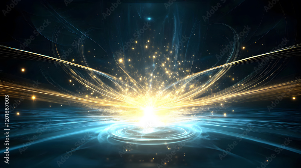Poster bright explosion of light with sparkling rays in a dark background
