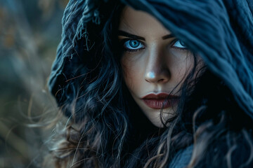 Generative AI portrait of mysterious Salem witch with captivating dark aesthetic traditional rituals