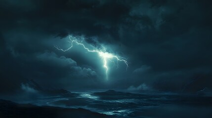 Fototapeta premium Night Storm Over Dark Coastal Mountains