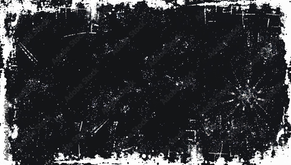 Poster distressed grunge texture with white splatter on black background overlay design element