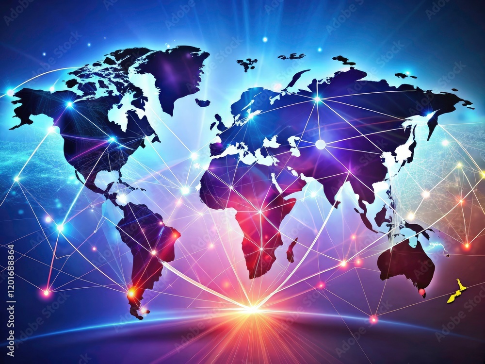 Aufkleber Silhouette world map visualizing global business data analytics network connections.