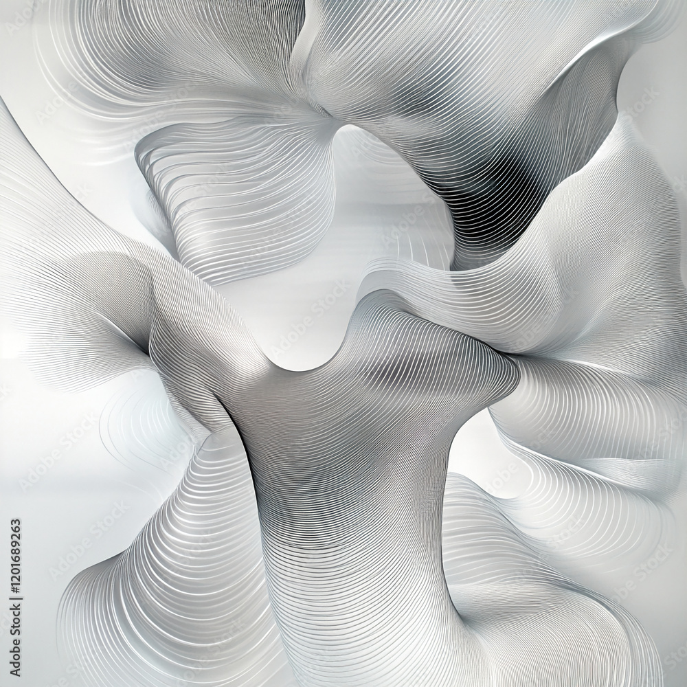 Poster abstract flowing lines creating smooth wave patterns in black and white tones