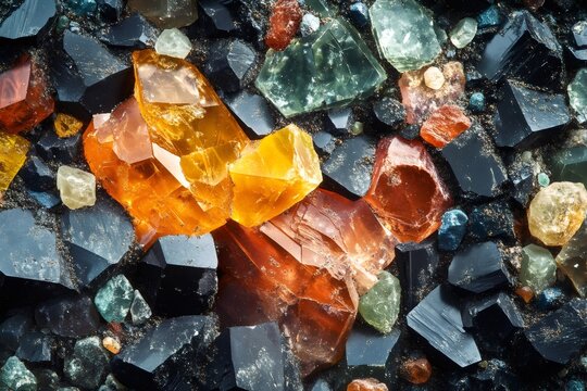 Colorful wulfenite, scheelite and other minerals creating a stunning visual display