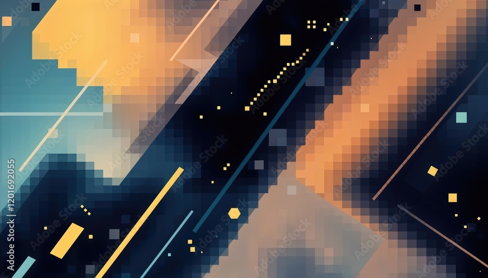 Poster Abstract pixel art background with dynamic color gradients and geometric shapes