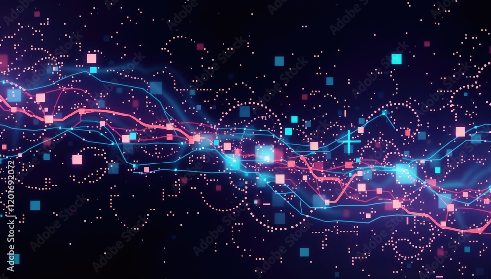 Aufkleber abstract pixel art background glowing lines and shapes dynamic futuristic digital landscape