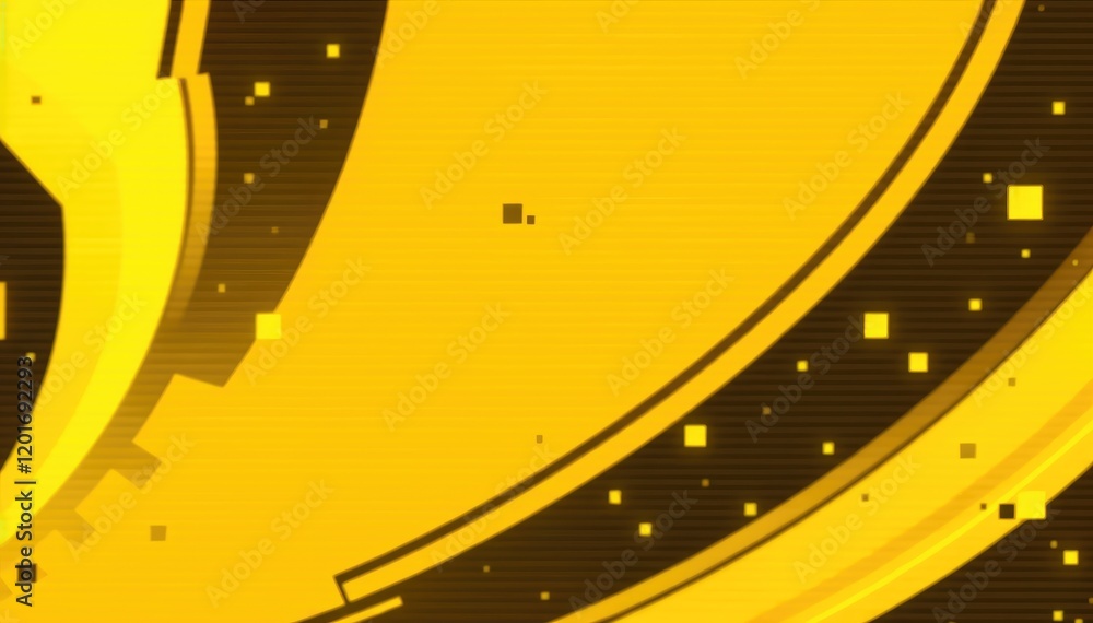 Poster Abstract gold and black pixel art background Dynamic curves and glowing elements vibrant energetic design