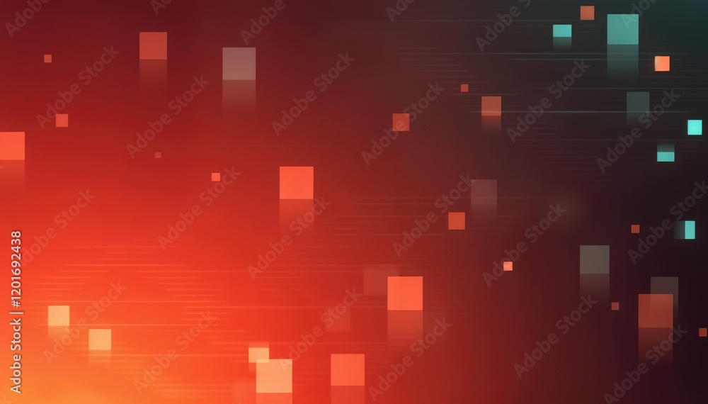 Poster abstract pixel art background with vibrant red and teal squares
