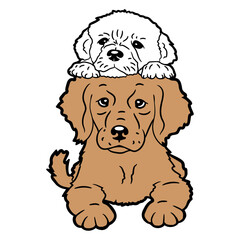 2 Puppies Dogs Lying On Each Other Two Friends Duo Design Lover Art Vector Illustration Card T-Shirt Poster Sticker Graphic Print Decorative Drawing Isolated Logo Decoration Symbol Creative Cool Style