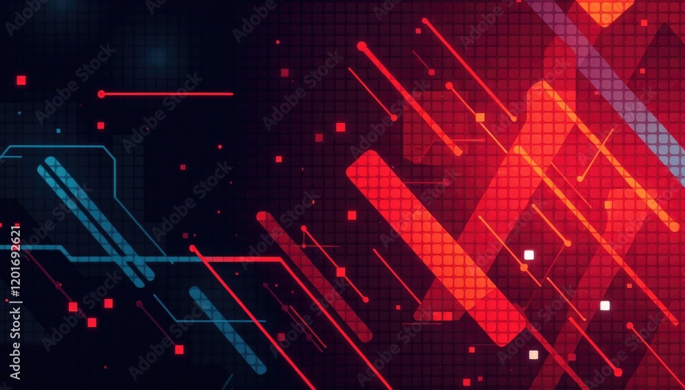 Aufkleber abstract pixel art: dynamic red and blue tech design