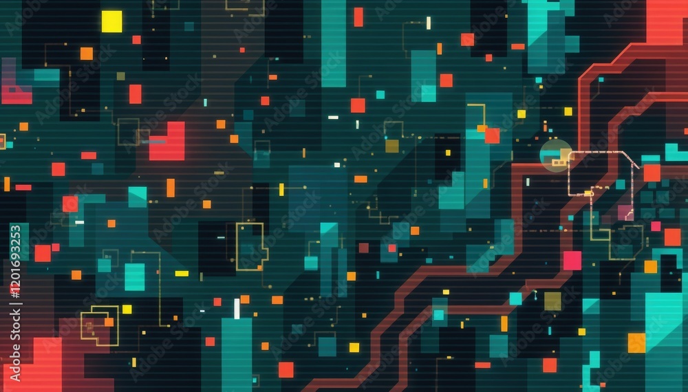 Poster abstract geometric pattern with vibrant colors and interconnected shapes