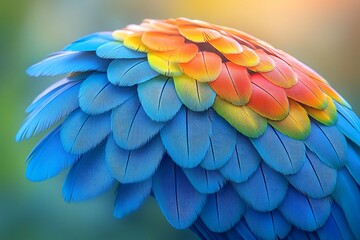Obraz premium Colorful macaw feathers close-up, vibrant plumage, nature background, wildlife texture