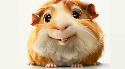 Fototapeta premium An adorable cartoon guinea pig with big eyes, tiny ears, and patchy white and light brown fur. It smiles mischievously, with a playful personality.