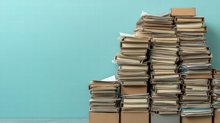 Overflowing Legal Demands: File Folders Spilling from Boxes on Blue Background