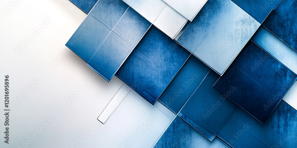 Poster abstract blue geometric shapes with soft gradient and smooth edges on a light background