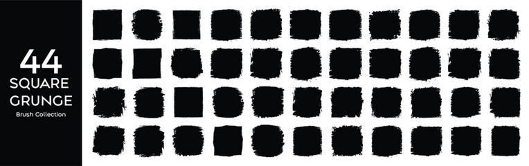 Big Set of rectangular grunge template backgrounds. Black square shapes with ripped jagged borders on white background. Vintage grunge boxes for collage, text, banner, sticker design.